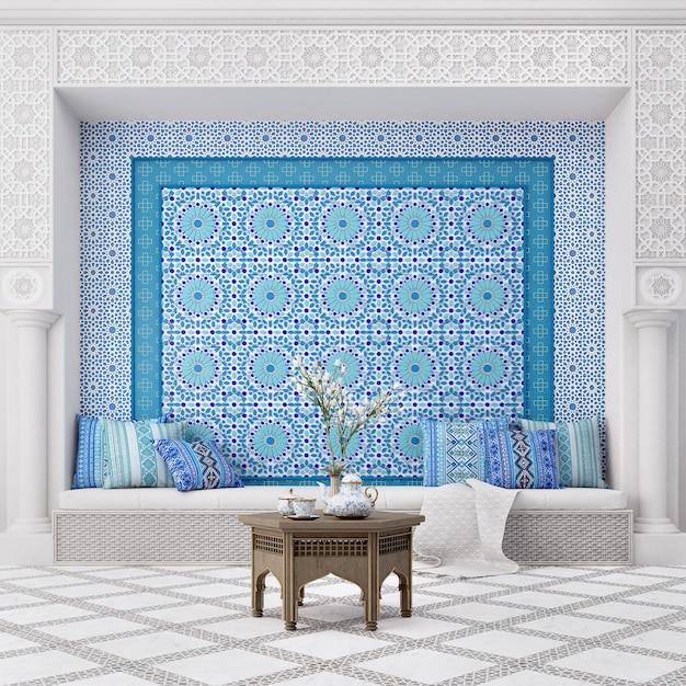 Design d'intérieur de salon de style islamique avec motif arabe