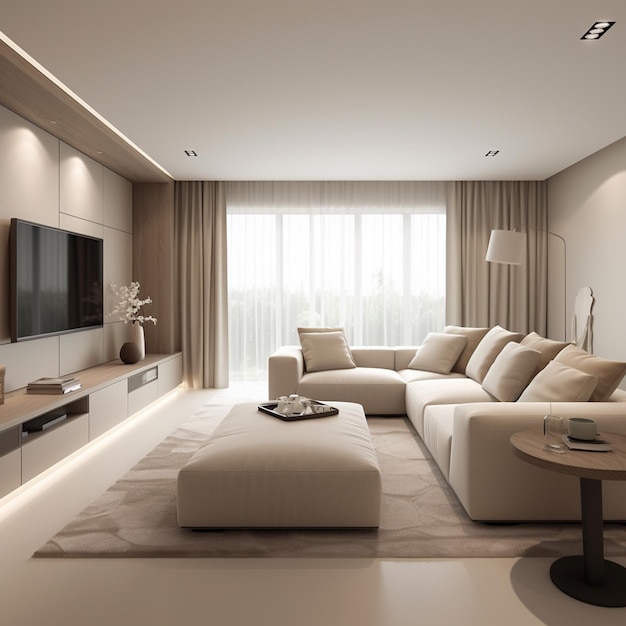 Design d'intérieur de salon thème minimaliste moderne blanc