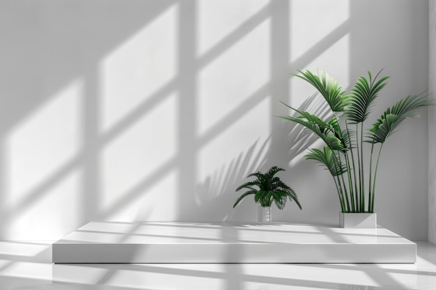 Design d'intérieur de studio minimaliste avec un éclairage abstrait et des accents végétaux