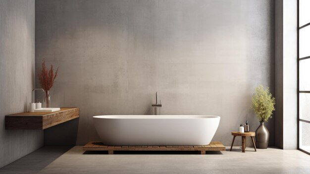 Design d'intérieur de style minimaliste d'une salle de bain moderne avec mur de béton AI générative