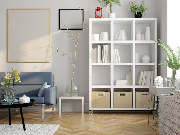 Design d'intérieur de style scandinave rendu 3D