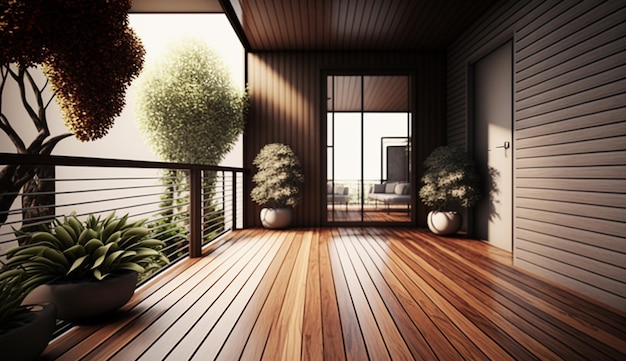 Design d'intérieur de terrasse en bois IA générative