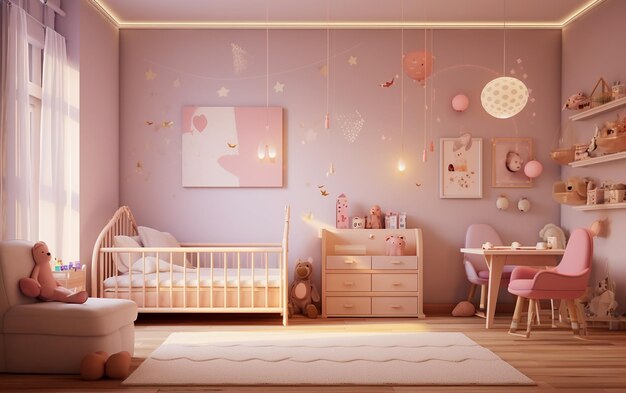 Design d'intérieur ultra réaliste chambre de bébé fille prise de vue moyenne