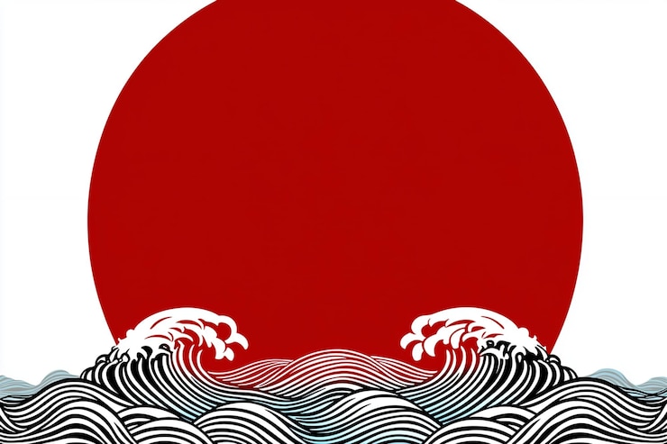 Photo design japonais à vagues avec un cercle rouge