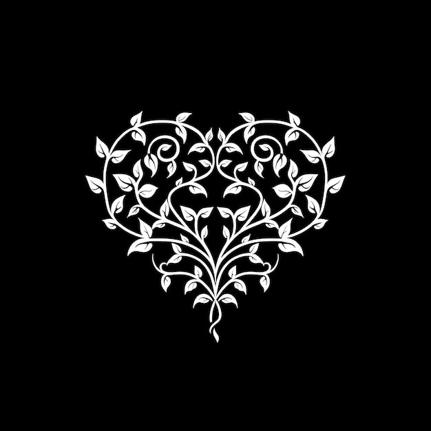 Photo design de logo de cœur de lierre romantique avec de la dentelle décorative et de l'encre de tatouage entrelacée design d'art simple
