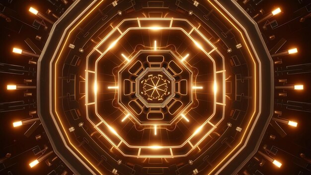 Photo design de mandala octogonal de science-fiction futuriste avec des lumières brunes et dorées