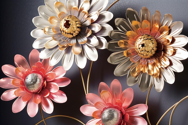 un design métallique 3D de fleurs