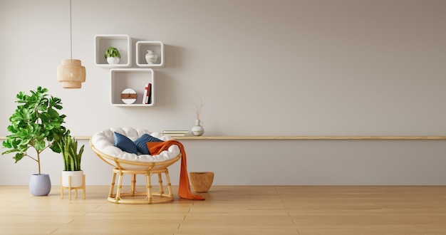 Design minimaliste du salon avec chaise ronde et décoration élégante