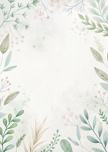 Design minimaliste avec des herbes et des feuilles pastel délicates sur un fond blanc texturé