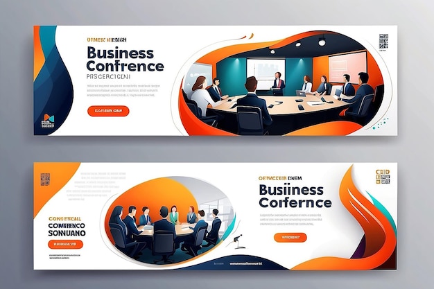 Design de modèle de bannière de conférence d'affaires pour le webinar, le marketing, le programme de classe en ligne, etc.