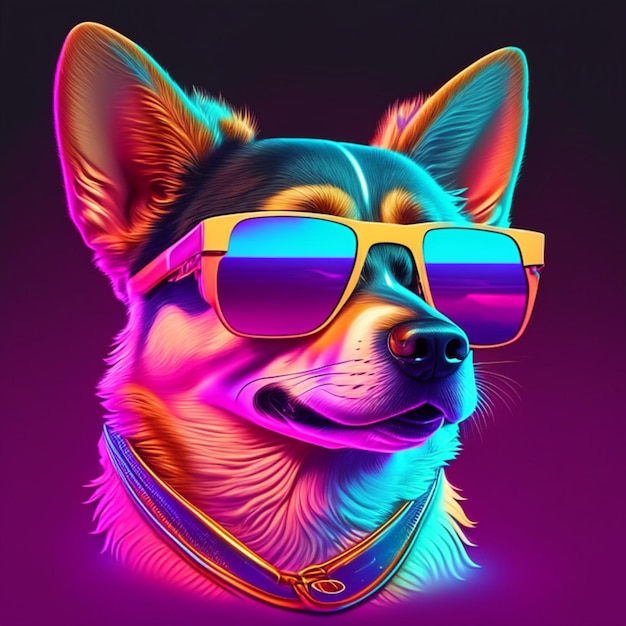 Design de modèle chien chien portant des lunettes de soleil avec plage tropicale AI Génératif