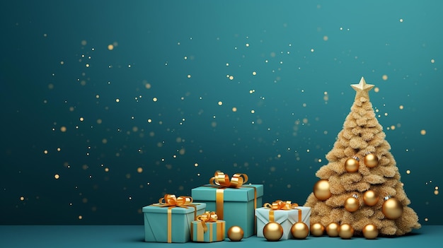 design moderne de noël avec coffret cadeau turquoise doré réaliste 3d