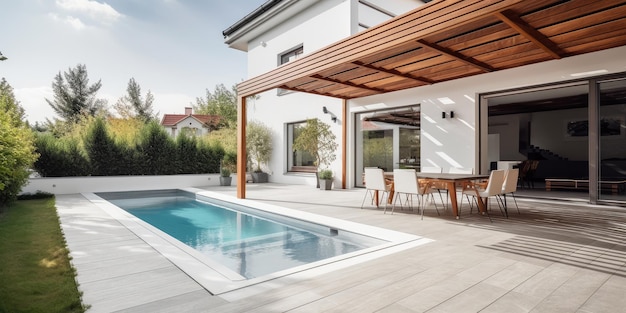 Design moderne de la terrasse de la maison avec vue sur le jardin