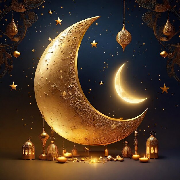 Photo le design de la mosquée eid mubarak luxury moon star