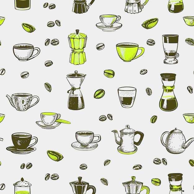 Design de motifs de café pour l'arrière-plan des médias sociaux, de l'industrie de l'emballage et des médias numériques