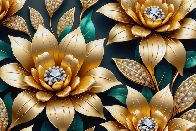 Design de papier peint floral doré luxueux et élégant