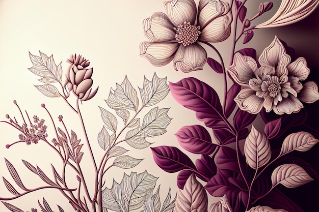 Design plat floral rose d'art en ligne créé avec l'IA générative