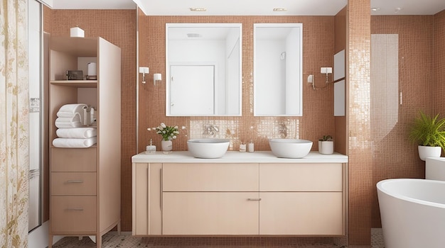 Design réaliste d'intérieur de salle de bains de luxe avec des meubles