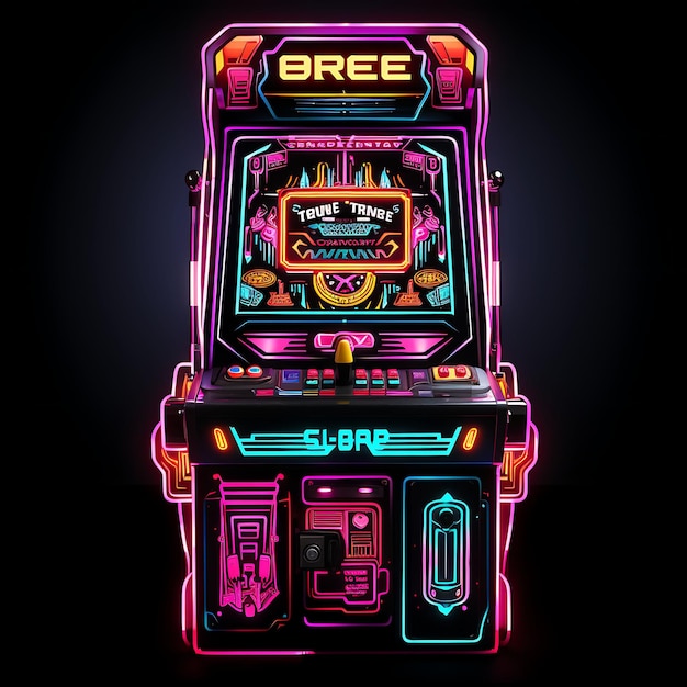 Photo design de rétro cyberpunk vibrant neon lines machine d'arcade de l'ancienne école clipart t-shirt design glow