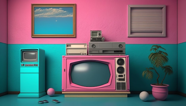 Design rétro Synthwave des années 80 Style de fond rétro détaillé AI des années 80