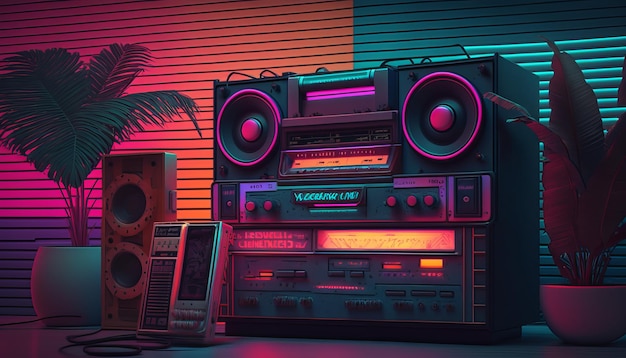 Design rétro Synthwave des années 80 Style de fond rétro détaillé AI des années 80