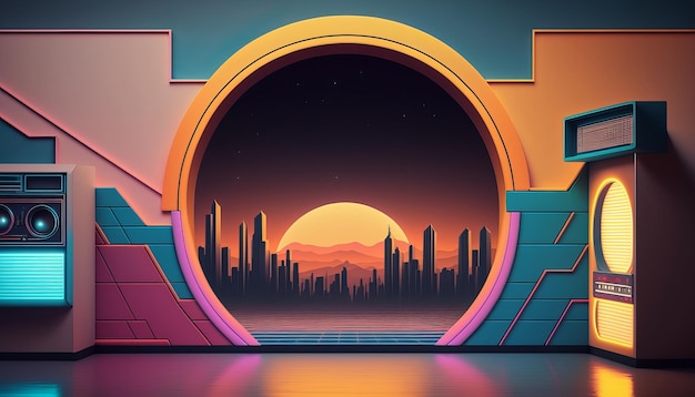 Design rétro Synthwave des années 80 Style de fond rétro détaillé AI des années 80