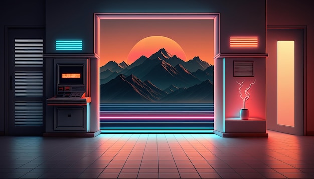 Design rétro Synthwave des années 80 Style de fond rétro détaillé AI des années 80