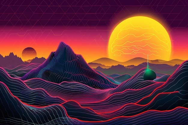 Le design rétro de Synthwave est un style d'arrière-plan rétro détaillé.