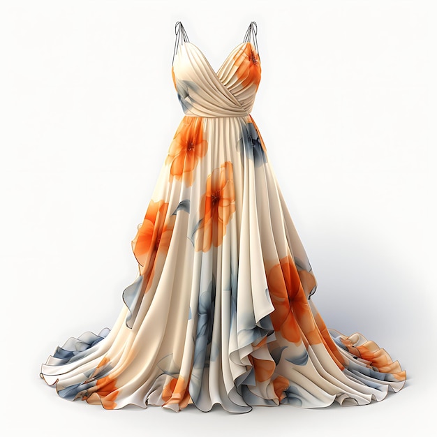 Design de robe Chiffon style de conception florale pour femmes jeunes adultes Flo isolé sur blanc BG blanc