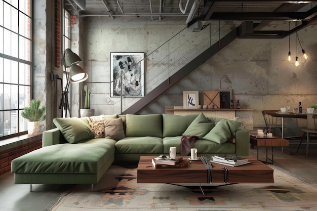 Design Sage Green Intérieur de loft de style moderne et salon moderne