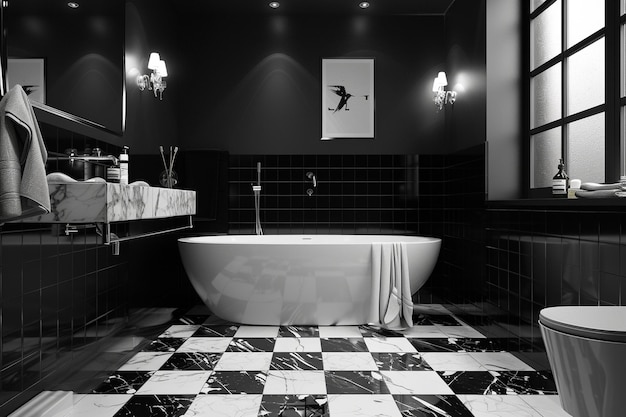 Design de salle de bain en noir et blanc à haut contraste