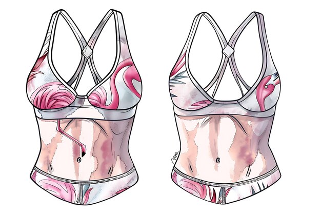 Photo design de soutien-gorge sportif avec des motifs de flamants sur les sangles avec p outline art idées de concept créatif