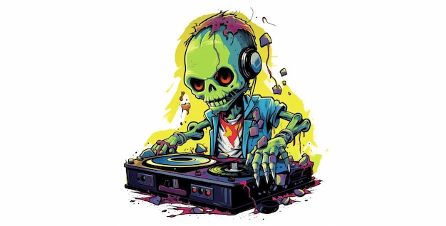 Le design de t-shirt artistique est mignon, le DJ zombie peint le papier peint.