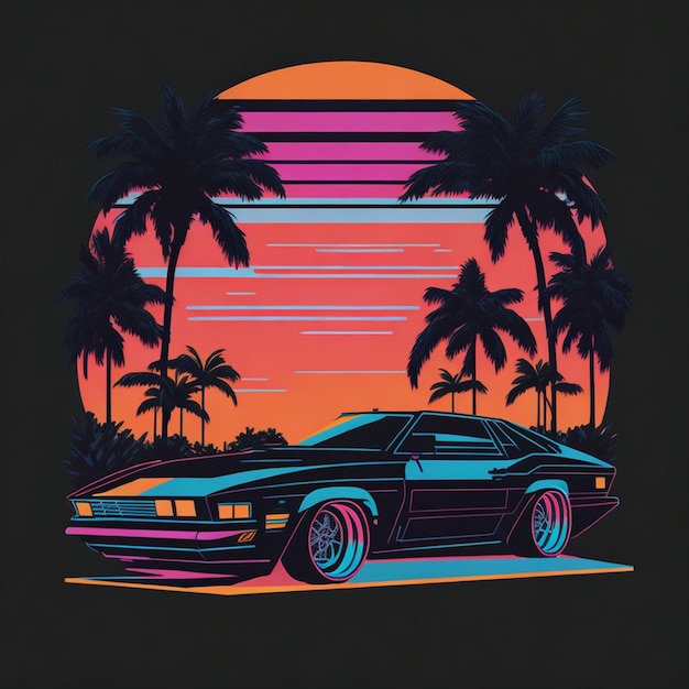 Un design de t-shirt d'été de voiture rétro vintage