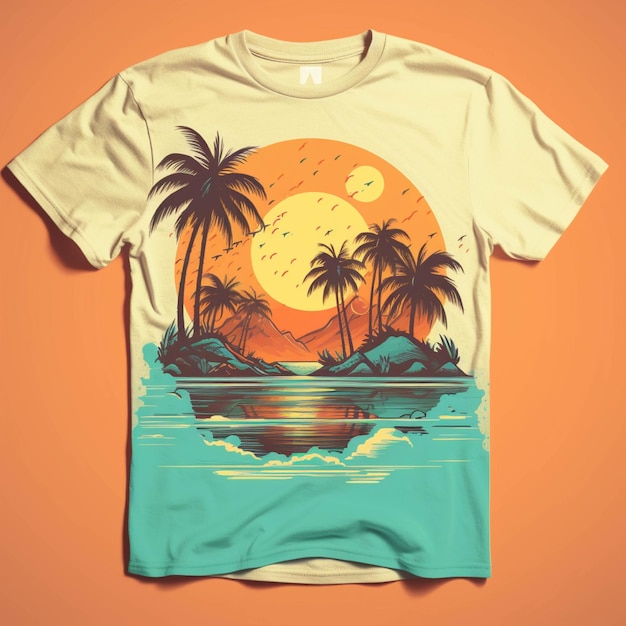 Design de T-shirt avec des palmiers et un coucher de soleil Illustration vectorielle