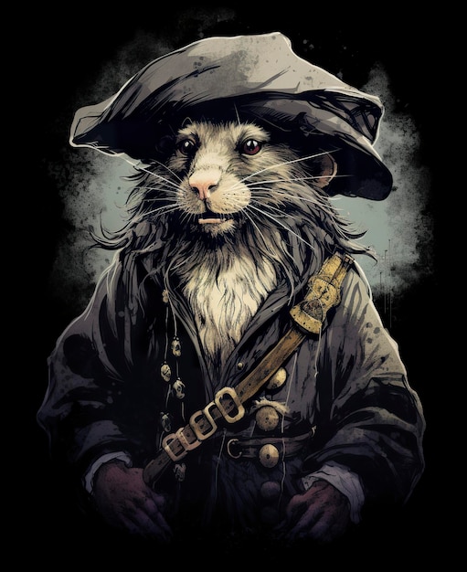 Un design de t-shirt vectoriel vintage rat pirate