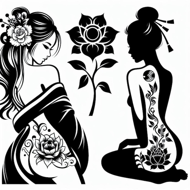 Design de tatouage de silhouette féminine minimale