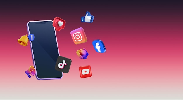 Design de téléphone portable 3D avec des logos de médias sociaux