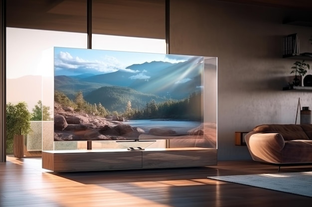Un design de télévision grand écran transparent dans le salon Générative ai