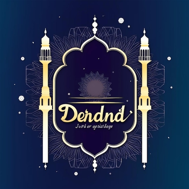 Le design vectoriel bleu foncé d'Eid Mubarak avec effet de soleil