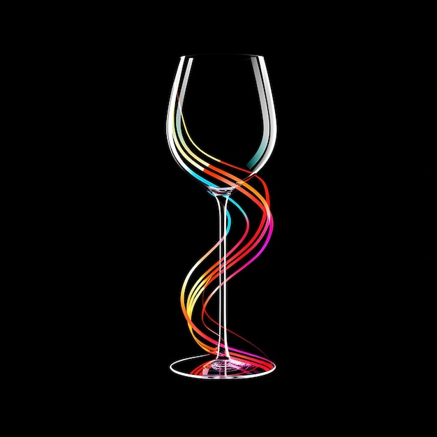 Photo design de verre de vin sophistiqué des lignes de néon noires ondulées grapevine dec clipart t-shirt design glow.