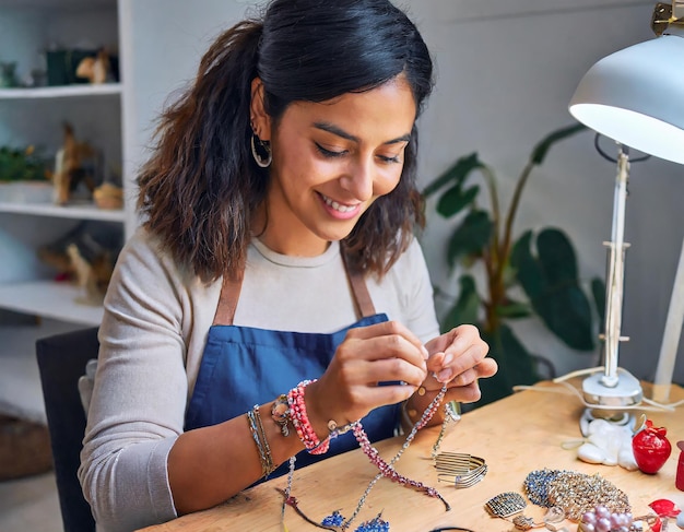 Designer de bijoux professionnel fabriquant des bijoux faits à la main dans un atelier de studio en gros plan Créativité de la mode...