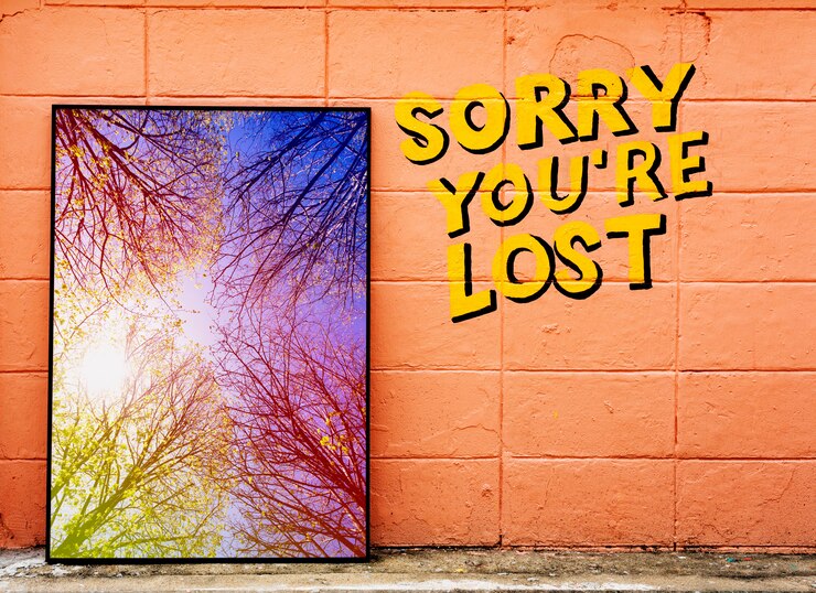 Photo désolé, vous êtes perdu phrase avec cadre photo