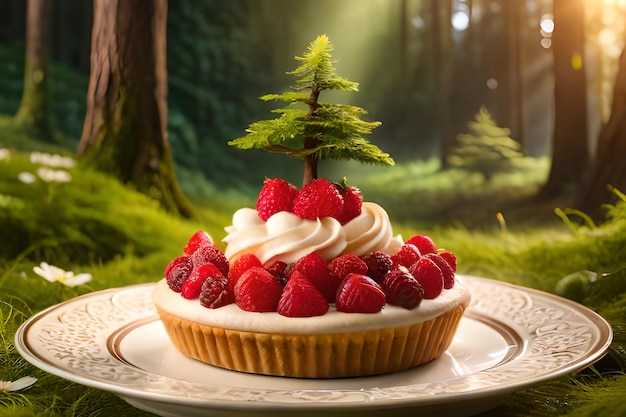 Un dessert avec un arbre sur le dessus