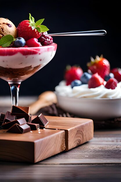 Un dessert au chocolat et aux baies dans un verre