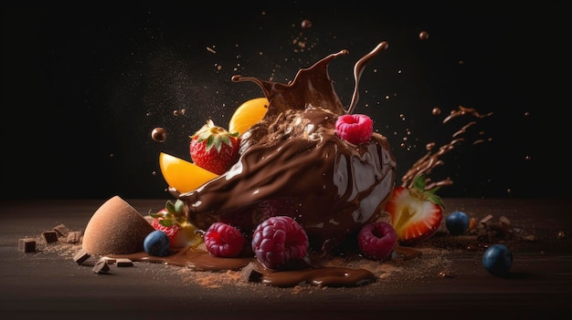 Dessert au chocolat décadent avec des fruits éclatants Une explosion de saveurs