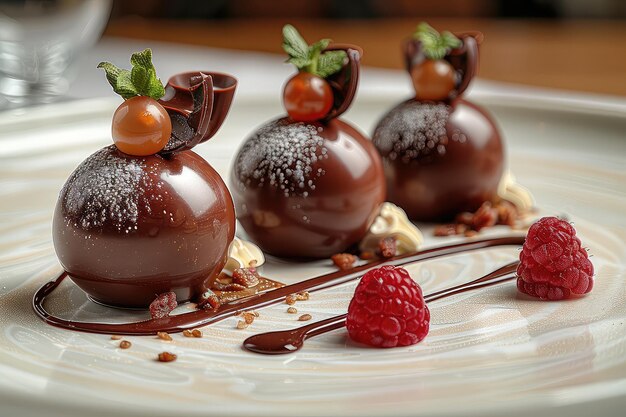 Un dessert au chocolat gourmet élégamment présenté sur l'assiette