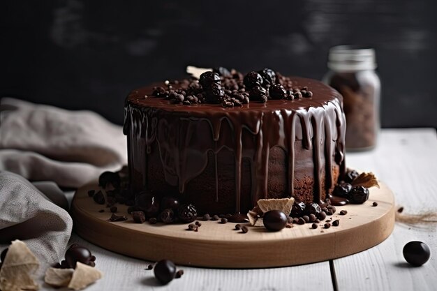 Un dessert au gâteau au chocolat sur la table.