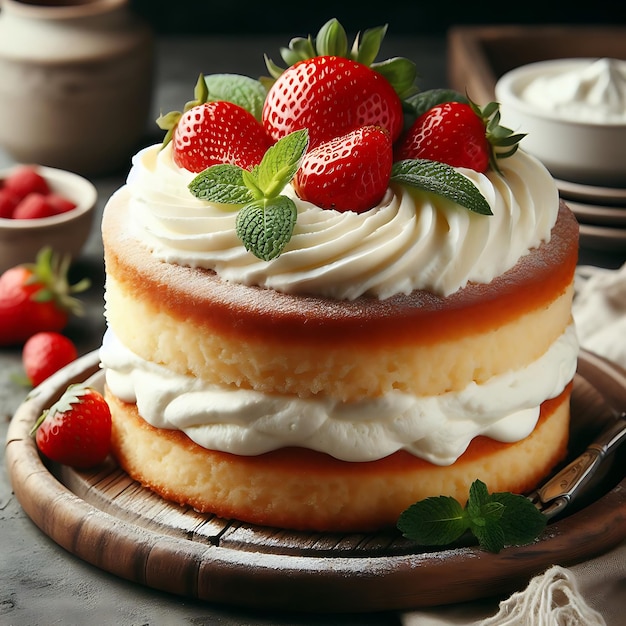 Un dessert au gâteau à la vanille avec des fraises