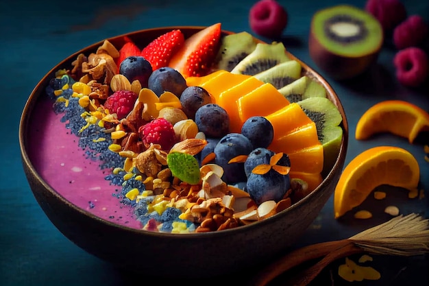 Dessert aux baies fraîches sur table en bois avec IA générative de yaourt